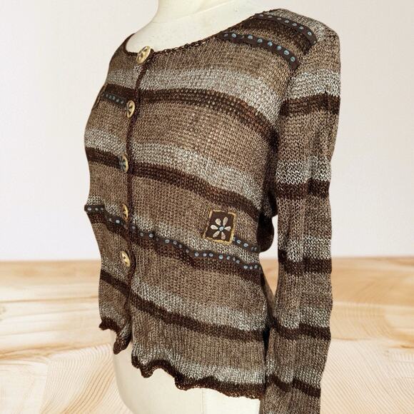 Double U Design Israel Cardigan Sweater Sz L Art to Wear Unique Buttons Silky - Picture 5 of 12